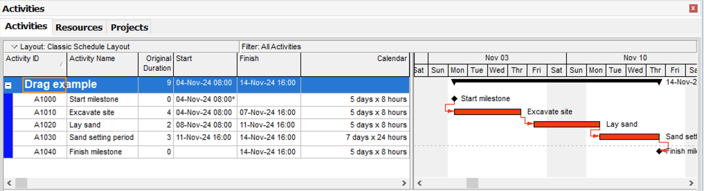 Schedule with lay sand duration set to zero