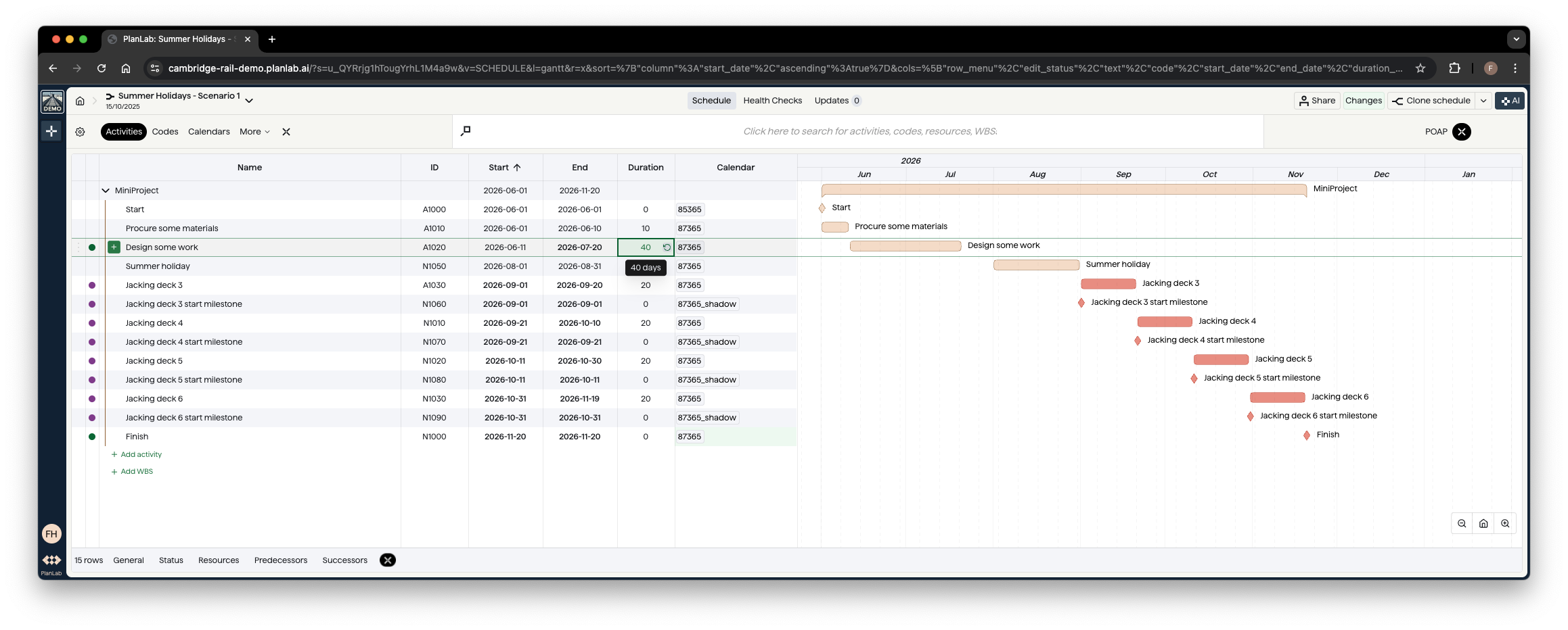 Design lengthened to 40 days, and deck 3 pushed out past the holidays