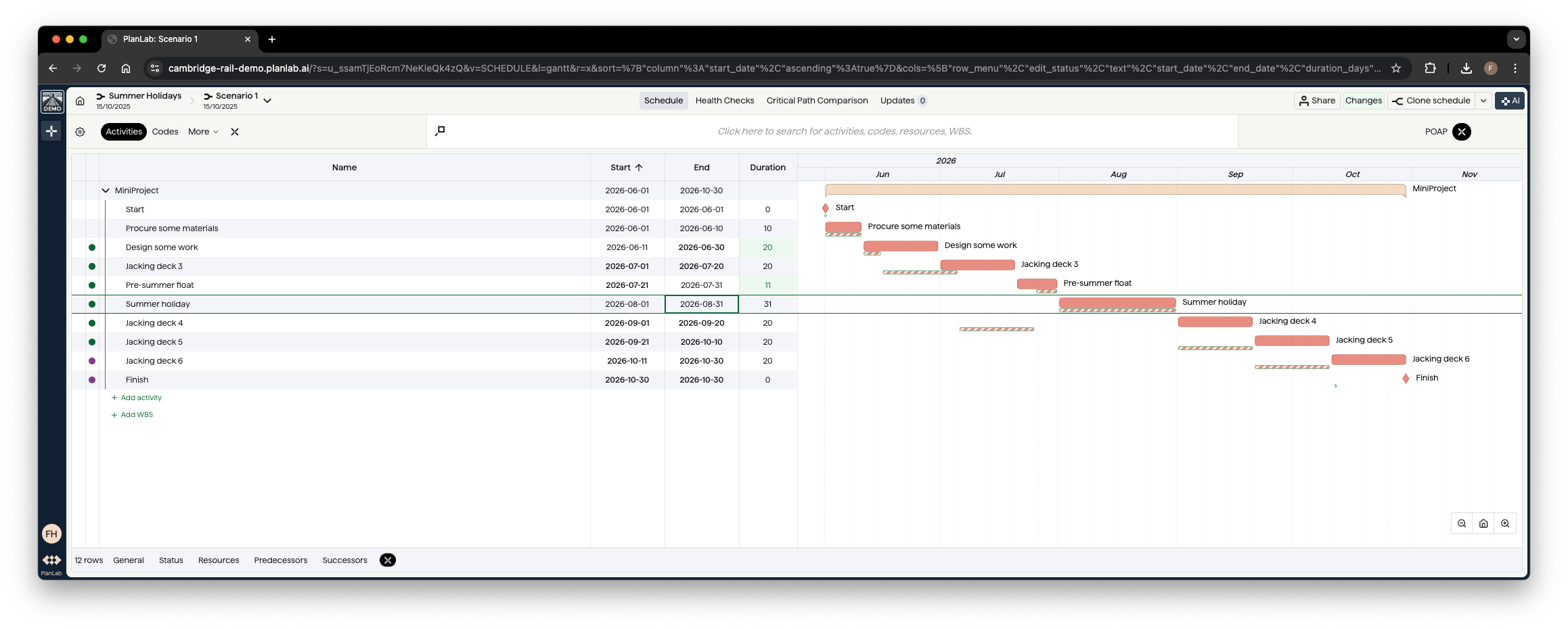 With Design taking 15 days longer, we need to change the network so that deck 4 is after the holiday